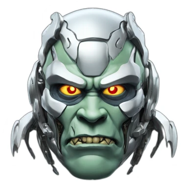 Cyber futuristic silver orc robot face with big orc tusks sticker