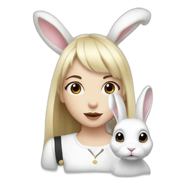white rabbit with a little girl with black bangs sticker
