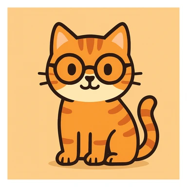 flat toon style cat with glasses sticker