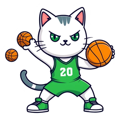 Green eyes cat playing basketball  sticker