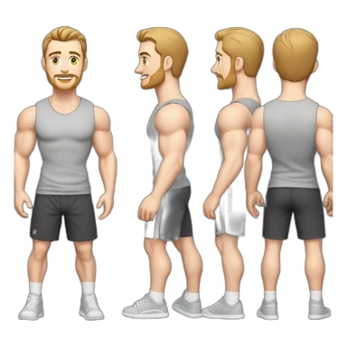 Full height Pale skinned fit man With biceps, Realistic eyes and mouth, light brown hair and stubble In dark gray sleeveless mike, black oversize sports shorts, watch and white sneakers. sticker