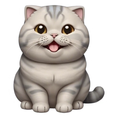 Cinematic Cute Chubby Grey Scottish Fold Cat Portrait Emoji, Head tilted playfully and yawning, round and plump body with sleek soft grey fur and subtle blue undertones, adorable folded ears, Simplified yet adorable features, highly detailed, glowing with a warm, friendly glow, high shine, curious yet calm, stylized with a touch of whimsy, bright and endearing, soft glowing outline, capturing the essence of a mischievous yet loving and lazy kitty with those signature folded ears, so cute it feels like it could stretch out of the screen and cuddle! sticker