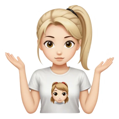 Beautiful girl happy with big eyes, ponytail and "ryu" written on tshirt sticker