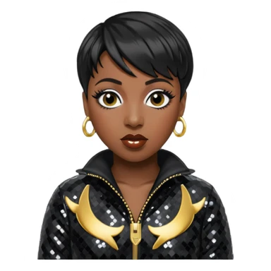 Missy Elliott with short black hair, black sequin outfit sticker
