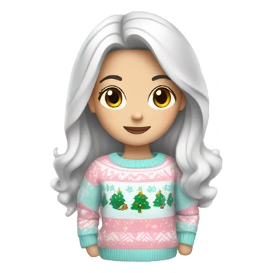 White girl with black hair wearing a Pastel Christmas sweater sticker