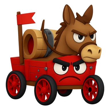 Remove any background so the emoji is fully transparent behind the angry donkey and wagon. Preserve the silly 'jackwagon' vibe in the style of the original image. sticker