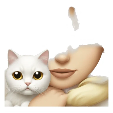 Blonde girl snuggling white Persian cat sticker