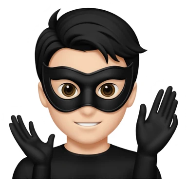 A boy in a sleek black mask, playful eyes showing as he strikes a dramatic pose. sticker
