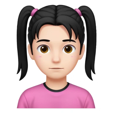 An emoji of a soft boy with black long hair in a poney tale in pink clothes sticker