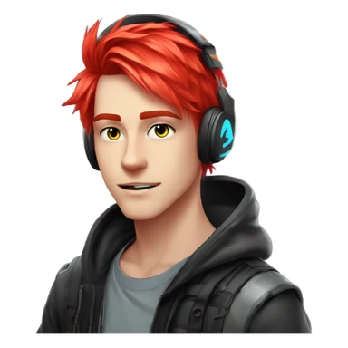 Anime cat gamer guy cyberpunk neon red hair sticker