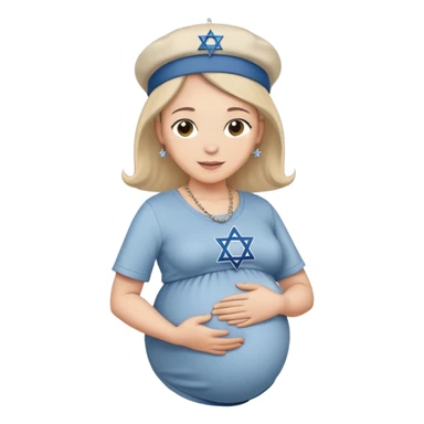 Pregnant Jewish person facing left with hands on belly, wearing a kippah and Star of David necklace sticker