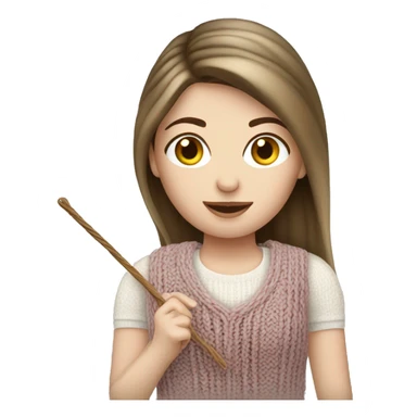 White brunette straight hair woman knitting  sticker