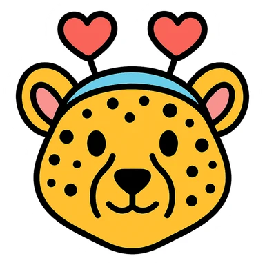 cheetah wearing a heart headband, colored icon sticker