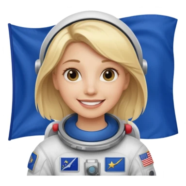 blonde female stronaut holding blue flag sticker