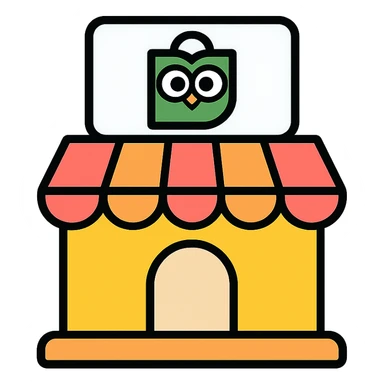 store with Tokopedia logo in pastel colors, colored icon style with black outline sticker