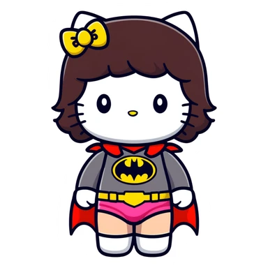 Strawberry hello kitty girl with dark brown hair dressed as Batman  sticker