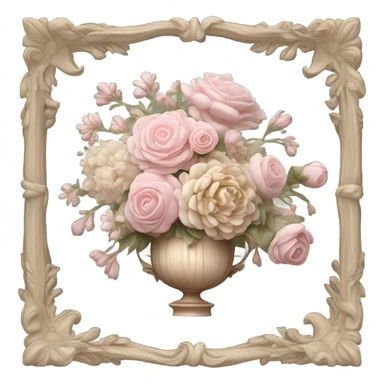 Realistic, detailed rococo bouquet, beige and pink sticker