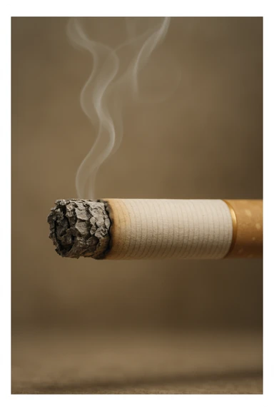 realistic style detailed cigarette, visible ash, curling smoke sticker