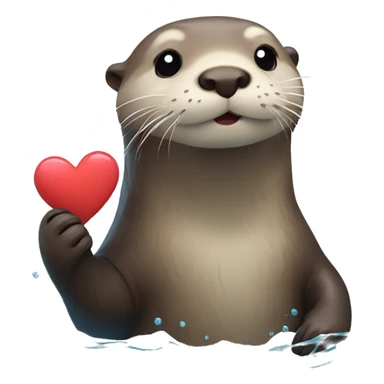 otter in water with a heart sticker
