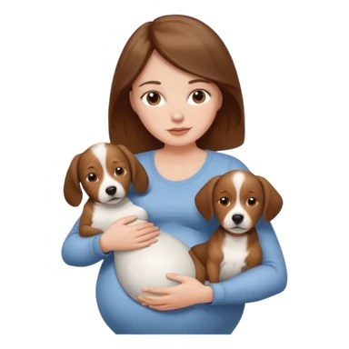 White woman pregnant brown hair with dog sticker
