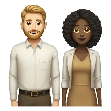 Black woman straight hair  and  brunette white man with beard couple sticker