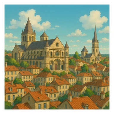 ghibli style Poitiers cityscape or landmark, France sticker