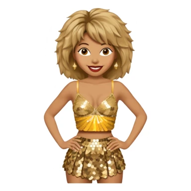 Tina Turner with gold sequin baggy bra, gold sequin skirt sticker