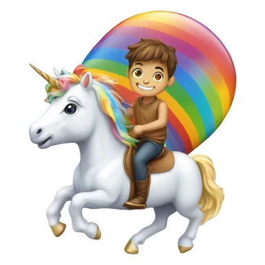 Boy riding unicorn on a rainbow sticker