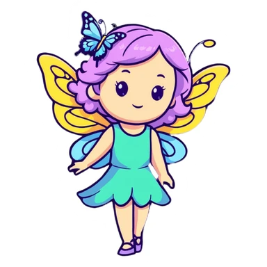 Whimsical fairy girl with butterfly wings, flowing hair, and enchanted aura sticker