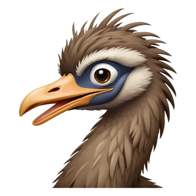 Cinematic Cute Yawning Emu Portrait Emoji, Head tilted slightly with a dramatic, wide-open yawn, showcasing a soft, downy brown plumage with gently drooping feathers and eyes barely open in drowsy contentment, Simplified yet irresistibly adorable features, highly detailed, glowing with a soft, cozy glow, high shine, relaxed yet expressive, stylized with a touch of outback charm, bright and endearing, soft glowing outline, capturing the essence of a sleepy yet affectionate emu, so drowsy it feels like it could stretch out of the screen and curl up for a nap! sticker