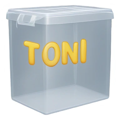 a plastic box with the name Toni sticker