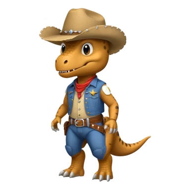 trex dinosaor with cowboy helmet with cowbot clothes sticker