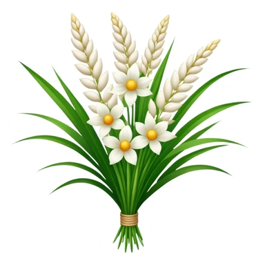 big bouquet white Saccharum Grass flower, stem, leaf sticker