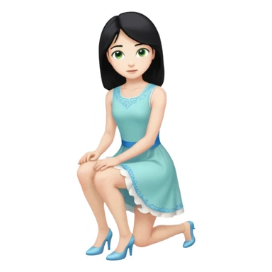prince, upright, black Hair, blue eyes, garment,  woman, bending knee, white sleveless dress, blonde hair, green eyes, sticker