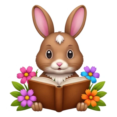 rabbit reading book + flowers  sticker