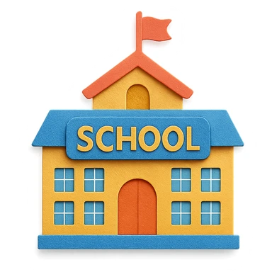 paper craft style school building sticker