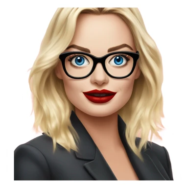 Margot Robbie, bright blue eyes, red kisses, wearing black glasses  sticker