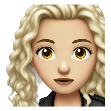 White girl, with long curly black hair,  wearing black shirt and black leather jacket, rolling her eyes annoyed sticker