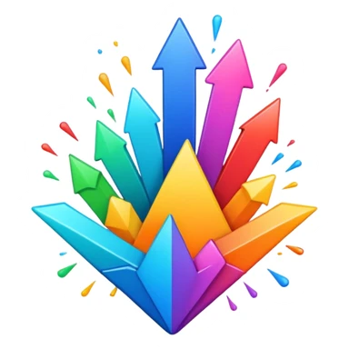 Exploding upward graph bursting through play button sticker