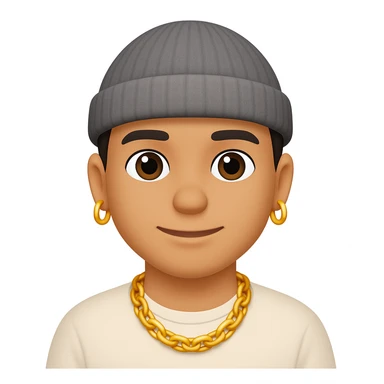 Create an image of a man with a gold chain and a beanie hat in the style of emoji style. The style should resemble emoji aesthetics with clear, simple, and colorful features. sticker