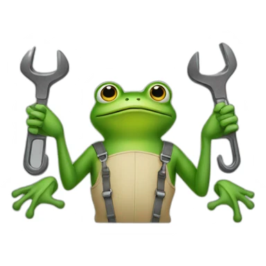 a frog with mechanic arms sticker