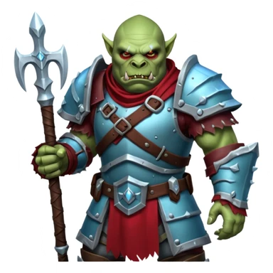 
Fantasy Christmas orc legion soldier icon, iron tundra army theme, heavy winter armor, disciplined brutal look, icy blue steel armor with deep crimson accents, frozen metal texture, cold winter atmosphere, male variant sticker