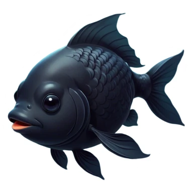 Meme-Worthy Cute Sleeping Black Goldfish Portrait Emoji, Head resting peacefully with a contented smile, showcasing a streamlined, graceful body and a luxuriously soft deep black hue, eyes closed in a serene, floating nap, Simplified yet hilariously adorable features, highly detailed, glowing with a soft, drowsy light, high shine, relaxed and utterly lovable, stylized with an air of playful laziness, bright and heartwarming, soft glowing outline, capturing the essence of a comically sleepy goldfish, so meme-worthy it feels like it could instantly become the next viral sensation of adorable slumber! sticker