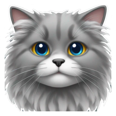 A grey fluffy cat with some whit on his face sticker