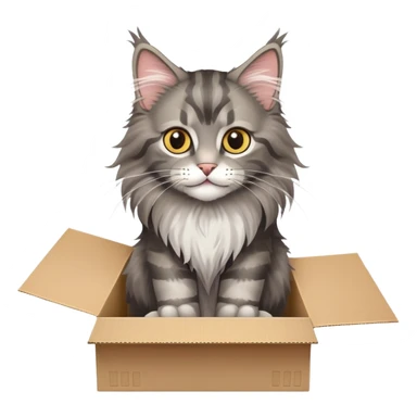 A  juvenile Maine coon cat poked its paws out of the cardboard box and placed them on top of it sticker