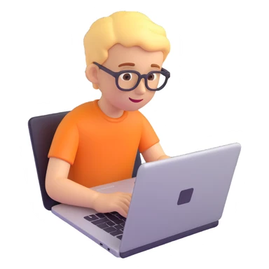 a boy using a laptop, 3d emoji style sticker