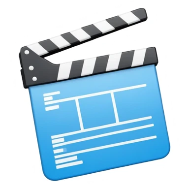 ultra simplified movie clapper with blue and white colors, two simple rectangles with a diagonal line sticker