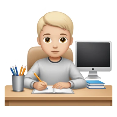 child sitting at a desk, focused and studious sticker