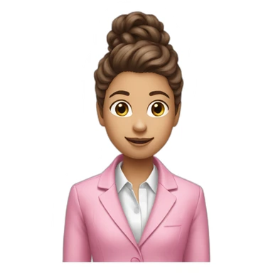 long brown curly pony tail girl wearing pink suit number one finger sticker