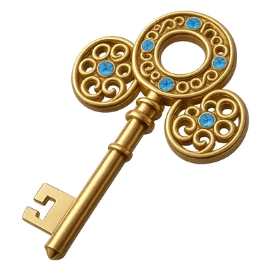 Add shiny blue diamonds to the golden key, keep the background transparent. sticker